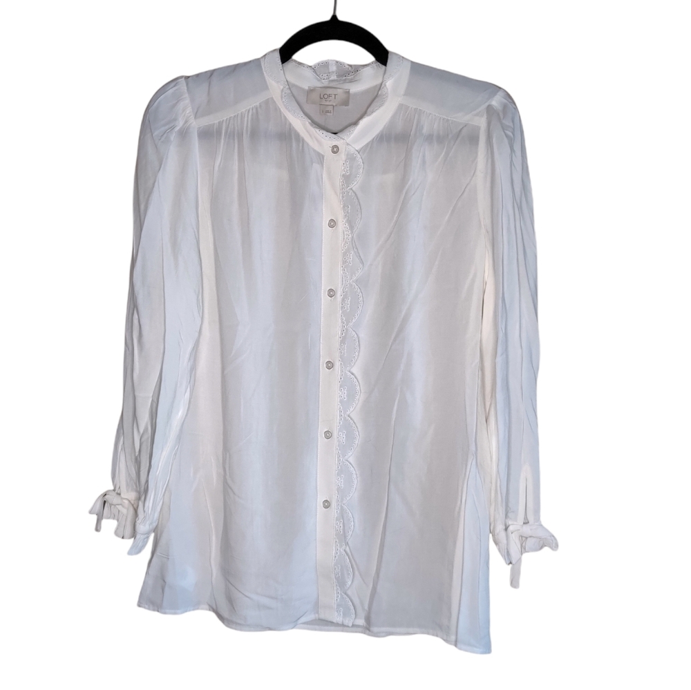 Eyelet Scalloped Button Down, LOFT Outlet Small